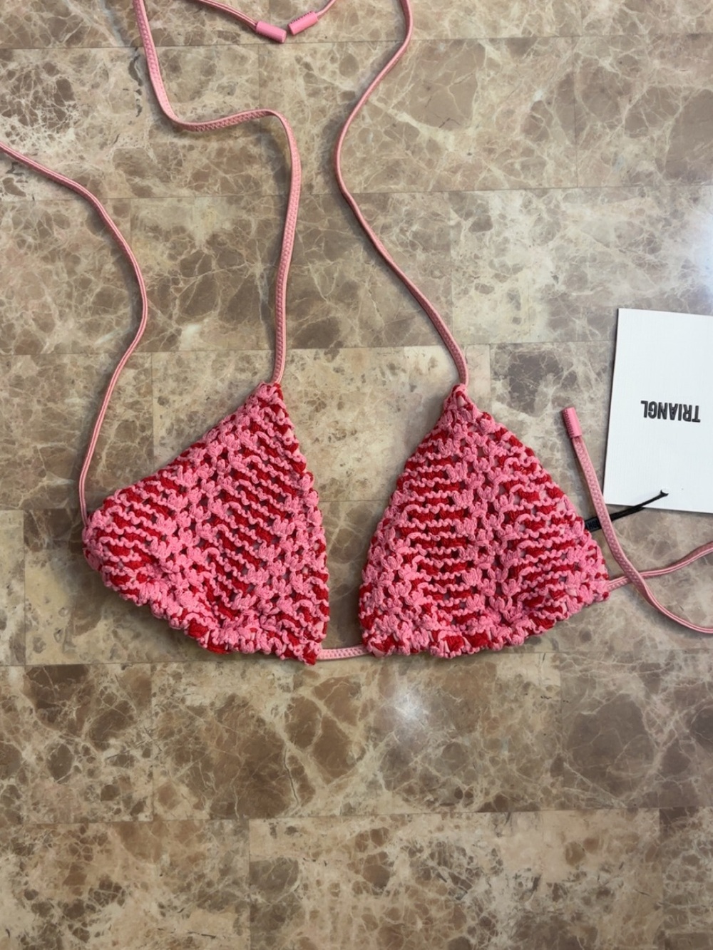 triangl swimwear Pink Crochet Triangle Bikini Top
